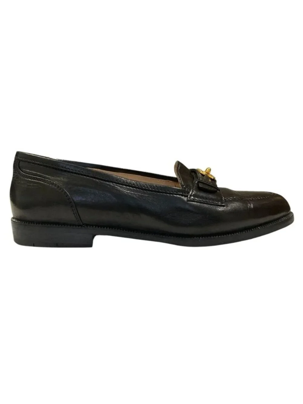 Chanel Vintage Turnlock CC Logo Leather Loafers Equivalent Black Second